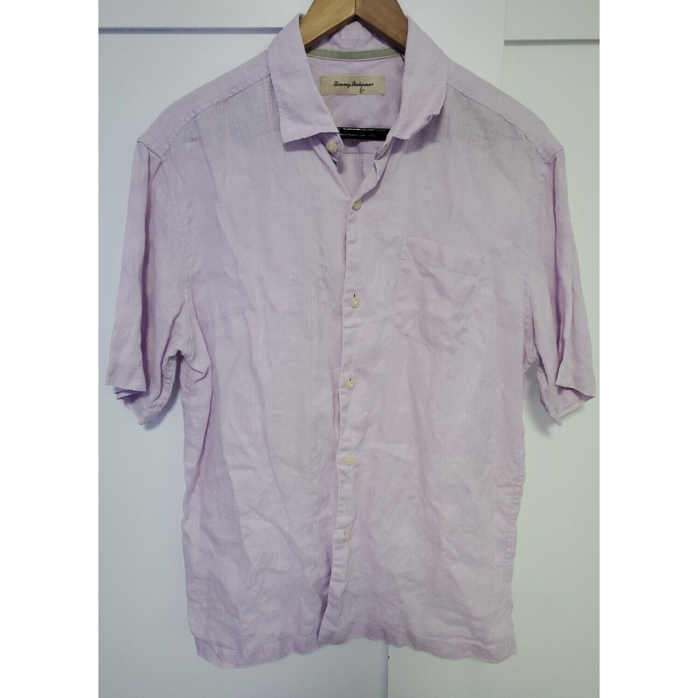 Tommy Bahama Short Sleeve Button Up Size Medium 100% Linen Men's Purple Shirt